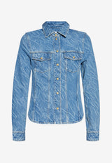 GANNI Marble-Effect Denim Shirt Blue J1731 6984-566