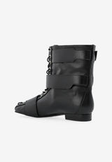 GANNI Vegan Leather Ankle Boots with Lace and Buckles Black S3114 4929-099
