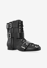 GANNI Vegan Leather Ankle Boots with Lace and Buckles Black S3114 4929-099