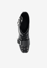 GANNI Vegan Leather Ankle Boots with Lace and Buckles Black S3114 4929-099