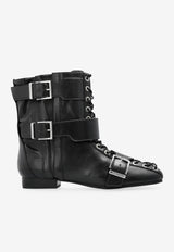 GANNI Vegan Leather Ankle Boots with Lace and Buckles Black S3114 4929-099