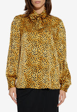 Versace Panther Print Silk Blouse Yellow 1022149 1A16365-5X780
