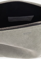 Moschino Embossed Logo Suede Shoulder Bag Gray MC4702PP1N OF0-80A