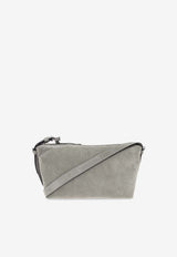 Moschino Embossed Logo Suede Shoulder Bag Gray MC4702PP1N OF0-80A