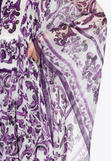 Dolce & Gabbana Majolica Print Silk Maxi Kaftan Dress Purple F6TZET HI1ZO-HD5DQ