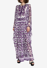 Dolce & Gabbana Majolica Print Silk Maxi Kaftan Dress Purple F6TZET HI1ZO-HD5DQ