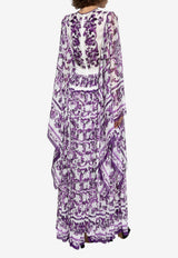 Dolce & Gabbana Majolica Print Silk Maxi Kaftan Dress Purple F6TZET HI1ZO-HD5DQ