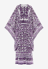 Dolce & Gabbana Majolica Print Silk Maxi Kaftan Dress Purple F6TZET HI1ZO-HD5DQ