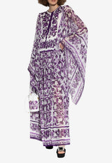 Dolce & Gabbana Majolica Print Silk Maxi Kaftan Dress Purple F6TZET HI1ZO-HD5DQ