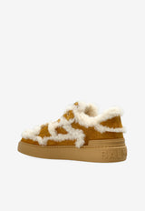 Balmain Fur-Trimmed Low-Top Sneakers Brown FN1VI753 LSHR-8DM