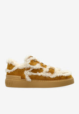Balmain Fur-Trimmed Low-Top Sneakers Brown FN1VI753 LSHR-8DM