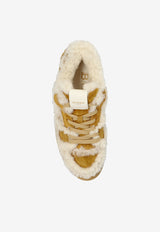Balmain Fur-Trimmed Low-Top Sneakers Brown FN1VI753 LSHR-8DM