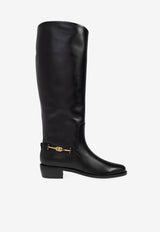 Ferragamo Therma Leather Knee-High Boots Black 01K226 THERMA 784901-NERO