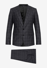 Dolce & Gabbana Prince of Wales Single-Breasted Suit in Wool-Blend Gray GK02XT FQ3FU-S8100