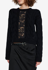 Max Mara Nostoc Cable Knit Sweater with Lace Insert Black NOSTOC 2521366052-007
