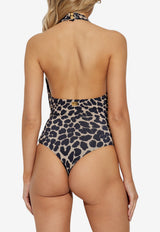 Balmain Leopard Print One-Piece Swimsuit Beige BKBUS2350 0-258