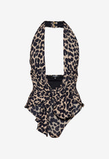 Balmain Leopard Print One-Piece Swimsuit Beige BKBUS2350 0-258