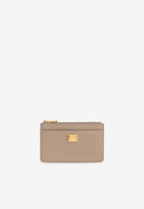 Dolce & Gabbana Logo Plaque Leather Zip Cardholder Beige BI1261 A9S25-8I399