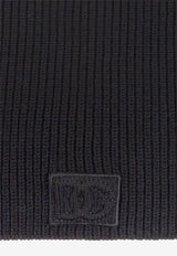 Dolce & Gabbana DG Logo Patch Wool Ribbed Scarf Black GX13KZ JDVCI-N0000