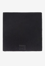 Dolce & Gabbana DG Logo Patch Wool Ribbed Scarf Black GX13KZ JDVCI-N0000