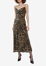 Balmain Animal Print Midi Dress Brown FF1RH055 VI33-GBA