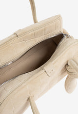 Jacquemus Small Turismo Bowling Bag in Croc-Embossed Suede Ivory BAW00416 AC07A09-120