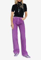 Dolce & Gabbana Logo Plaque Flared-Leg Jeans Purple FTC79D G8NO6-S9001