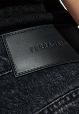 Ferragamo Logo Patch Straight Turn-Up Hem Jeans Black 13H168 P 786363-NERO