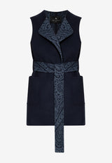 Etro Belted Wool Long Waistcoat Vest Navy WRDA0018 99TJB37-B3895