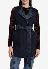 Etro Belted Wool Long Waistcoat Vest Navy WRDA0018 99TJB37-B3895