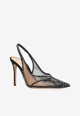 Gianvito Rossi Brenda 95 Crystal Embellished Slingback Mesh Pumps Black G95512 95RIC-CGSBLFU