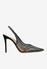 Gianvito Rossi Brenda 95 Crystal Embellished Slingback Mesh Pumps Black G95512 95RIC-CGSBLFU
