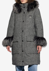 Dolce & Gabbana Logo Plaque Herringbone Wool Coat with Hood Gray F9S84T FMZAU-S8030