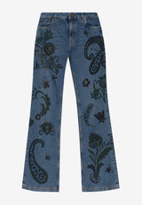 Etro Paisley Print Flared-Leg Jeans Blue WRNB0029 AKC92-S9880