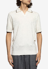 Dolce & Gabbana Jacquard Knit Silk Polo T-shirt Cream GXZ78T JBSM2-W0001