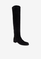 Dolce & Gabbana DG Logo Over-the-Knee Boots in Suede Black CU1217 A1275-80999