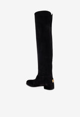 Dolce & Gabbana DG Logo Over-the-Knee Boots in Suede Black CU1217 A1275-80999
