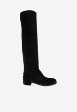Dolce & Gabbana DG Logo Over-the-Knee Boots in Suede Black CU1217 A1275-80999