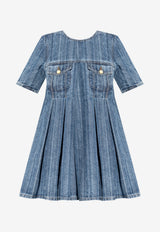 GANNI Pleated Denim Mini Dress Blue J1843 6979-566