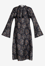 GANNI Floral Print Ruffled Yoke Dress Black W0982 6814-099