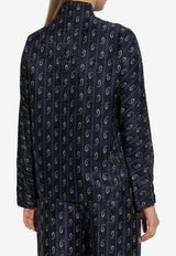 Tory Burch Jacquard Long-Sleeved Shirt Navy 176382 0-476