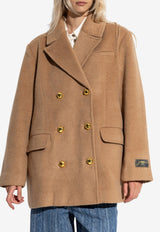 GANNI Double-Breasted Wool Coat Brown W0876 6869-399