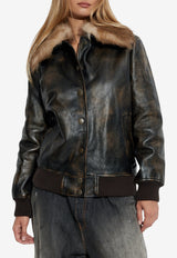 Dolce & Gabbana Vintage Leather Jacket with Detachable Fur Collar Brown F9S70L HULXW-M0674