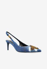 Dolce & Gabbana Lollo 60 Denim Patchwork Slingback Pumps Blue CG0948 AN624-8C609