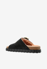 Ferragamo Kapalua Suede Slides with Double-Buckle Black 01K488 KAPALUA FUR 785280-NERO