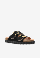 Ferragamo Kapalua Suede Slides with Double-Buckle Black 01K488 KAPALUA FUR 785280-NERO