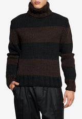 Dolce & Gabbana Striped Wool Turtleneck Sweater Brown GXW68T JGMBP-N9869