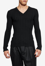 Dolce & Gabbana V-neck Wool Knit Sweater Black GX443T JAVKY-N0000