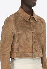 Rick Owens Temple Cropped Worker Jacket in Suede Brown RR01F2703LCSU_104