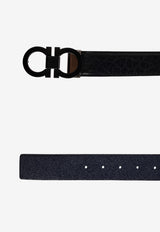 Ferragamo Gancini Reversible Leather Belt Black 679535 DOUBLE ADJUS 788944-NERO